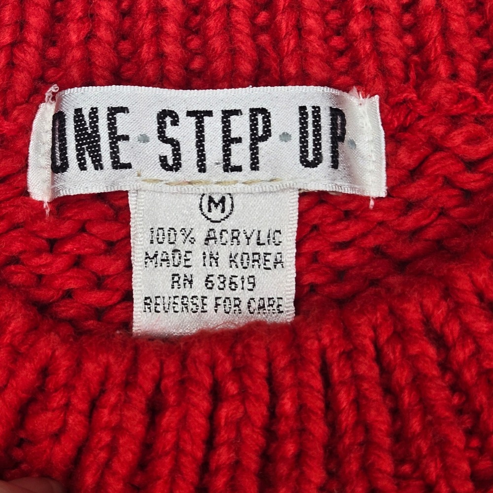 One Step Up Vintage 60s Red Striped Knit Sweater Member of 1965 Graphic MD - Picture 2 of 10